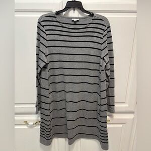 J. Jill Size Large Petite Gray Striped Long Sleeve Sweater Pullover Dress